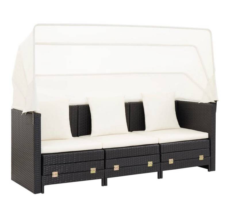 DOTMALL Schlafsofa Ausziehbares 3-Sitzer-Schlafsofa mit Dach Poly Rattan Schwarz von DOTMALL