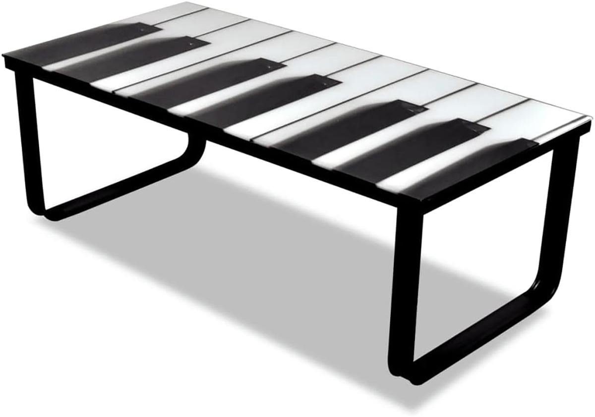 DOTMALL Schreibtisch Rechteckiger Couchtisch mit Piano Printing Glass Top von DOTMALL