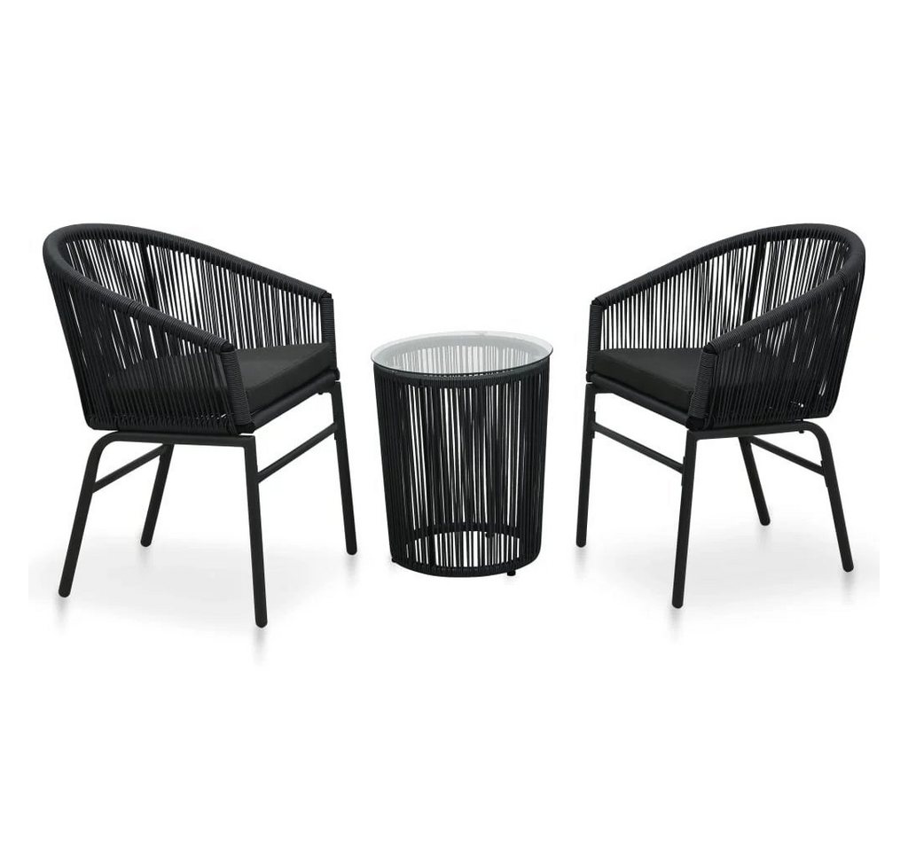 DOTMALL Sitzgruppe Bistro-Set, PE-Rattan,(3-tlg), Mit Polsterung und Glas Tischplatte von DOTMALL