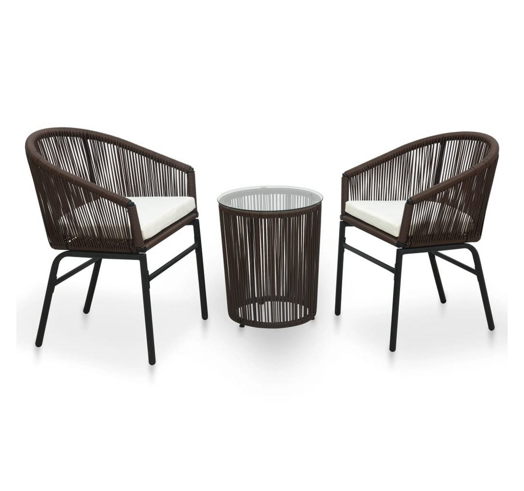 DOTMALL Sitzgruppe Bistro-Set, PE-Rattan,(3-tlg), Mit Polsterung und Glas Tischplatte von DOTMALL