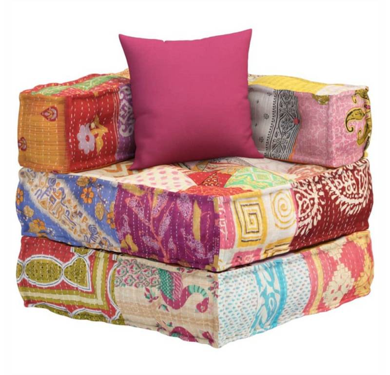 DOTMALL Sofakissen Modularer Pouf mit Kissen Patchwork Stoff Mehrfarbig 70 x 70 x 56 cm von DOTMALL