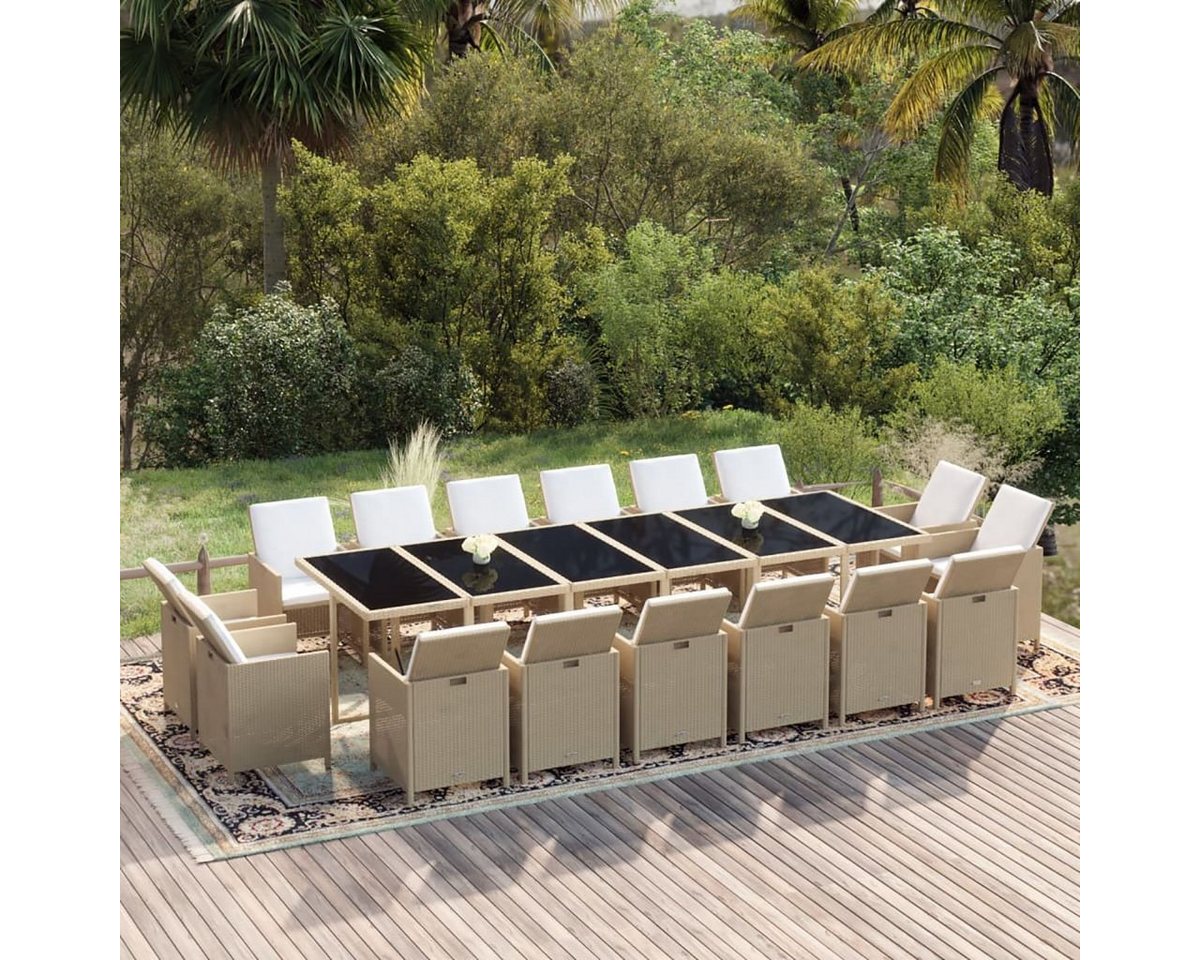 DOTMALL Stuhl 17-teiliges Outdoor-Essset mit Kissen Poly Rattan Beige von DOTMALL