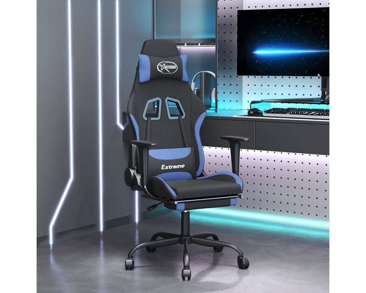 DOTMALL Stuhl Gaming-Stuhl mit Fußstütze aus schwarzem und blauem Stoff von DOTMALL