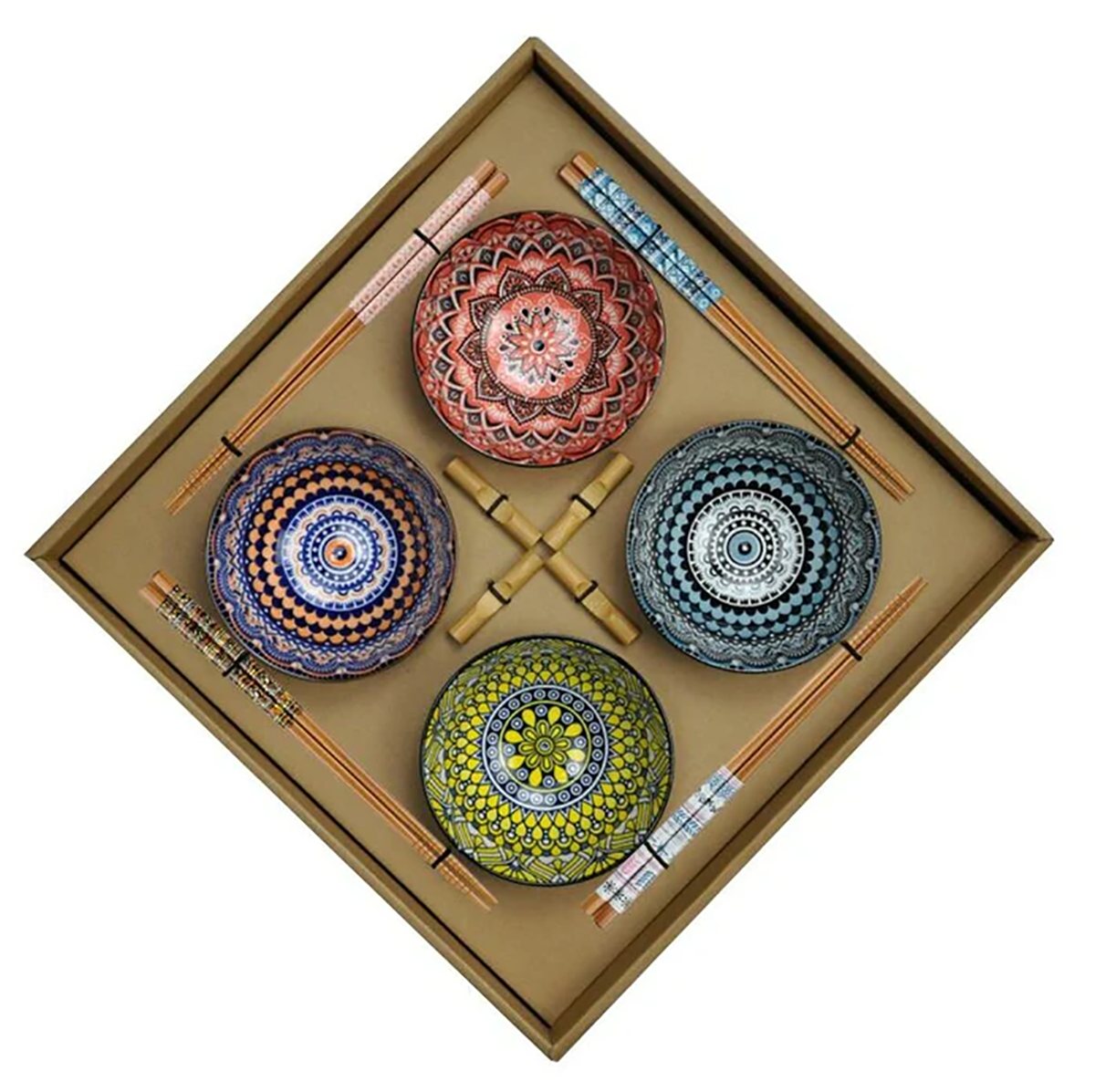 DOTMALL Sushiteller Sushi-Set DKD Multicolour Mandala Stoneware Oriental 12 Stück von DOTMALL