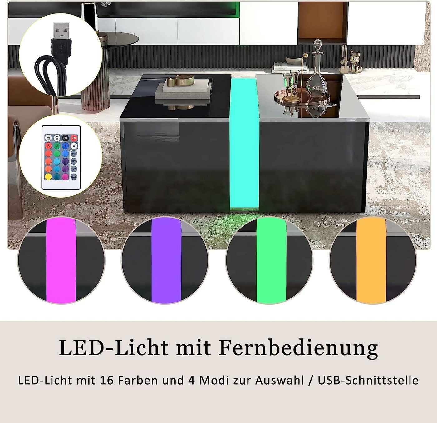 DOTMALL Tischsitz Moderner Hochglanz-Couchtisch mit 16-farbiger LED-Fernbedienung von DOTMALL