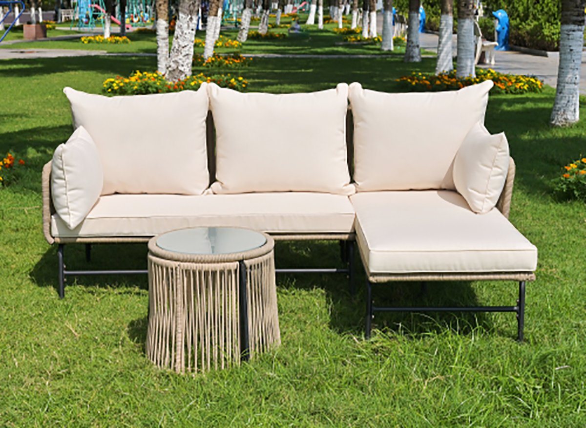 DOTMALL Tischsitz Weißes Gartenmöbel-Freizeit-Set aus gewebtem Seil für den Außenbereich von DOTMALL