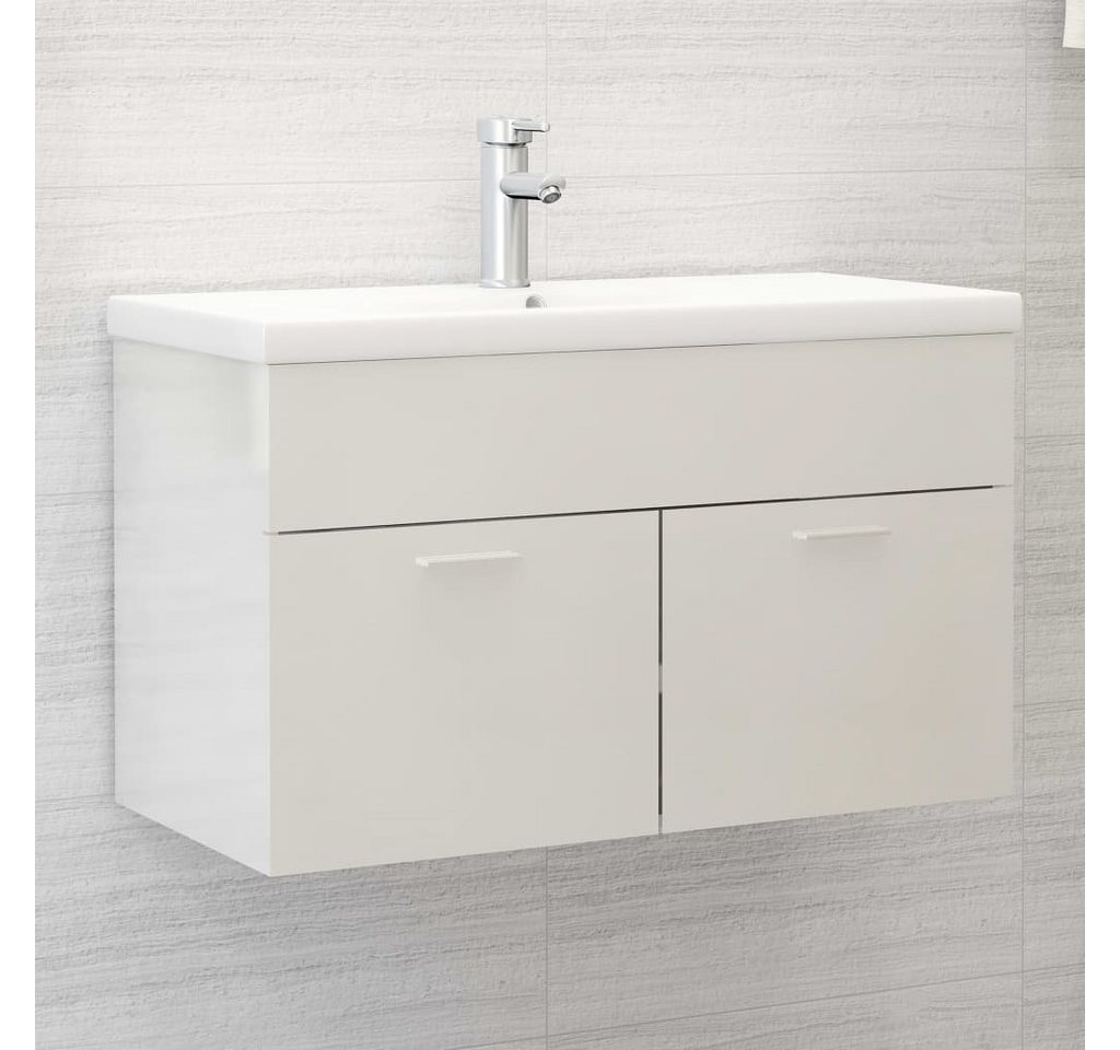 DOTMALL Waschbeckenunterschrank Waschbeckenunterschrank mit Einbaubecken Hochglanz-Weiß, Schwarz von DOTMALL