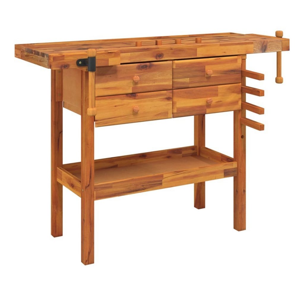 DOTMALL Werkbank Holz Arbeitstisch mit Schubladen Schraubstöcken 124x52x83 cm von DOTMALL