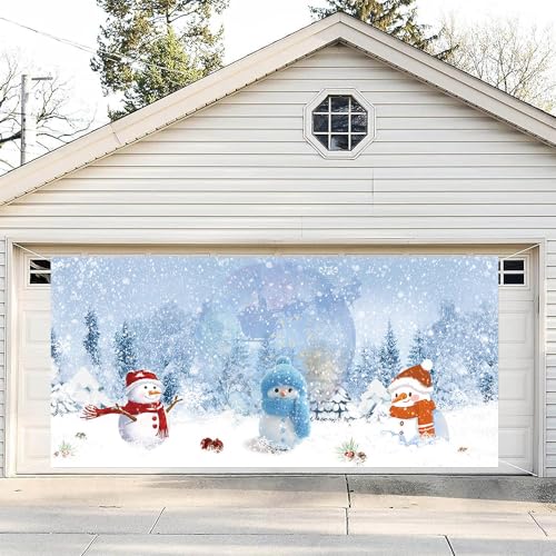 DOTOOMA 1,8 x 4,5 m Frohe Weihnachten Niedlicher Schneemann Garagentor Banner Schneewald Wand Schneeflocke Urlaub Party Dekorationen Liefert Polyester von DOTOOMA