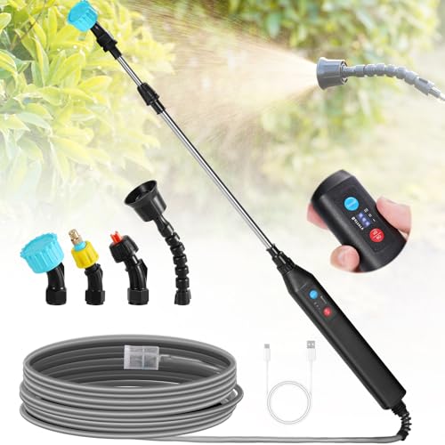 DOUBFIVSY Akku Drucksprüher, Elektrischer Pflanzensprüher mit 3 Nebeldüsen, Wiederaufladbarem Teleskopstab mit 3 Gang Einstellung, LED Anzeigetafel, Gartenspritze Sprühgerät für Gärten Hof Reinigung von DOUBFIVSY