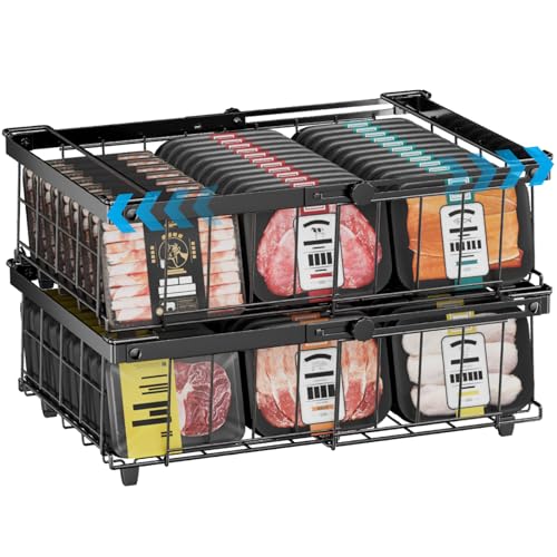 DOUBFIVSY Gefrierkörbe für Gefriertruhe, 2er Set Erweiterbare Stapelbare Gefrierschrank Organizer für 140L-570L Gefriertruhen, Metall Aufbewahrungskorb Drahtkörbe Schwarz mit Griffen, für Küche Büro DOUBFIVSY Gefrierkörbe für Gefriertruhe, 2er Set Erweiterbare Stapelbare Gefrierschrank Organizer für 140L-570L Gefriertruhen, Metall Aufbewahrungskorb Drahtkörbe Schwarz mit Griffen, für Küche Büro von DOUBFIVSY