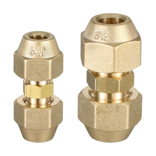 DOUDINGMAO 2 Stück 3/8 Zoll und 1/4 Zoll Kupferrohrstumpfgelenk Messing Rohrverschraubung Verbindungsstück Klimaanlage Fitting Dauerhaft von DOUDINGMAO