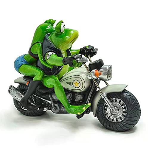 Einzigartige Frosch-Paar- und Motorrad-Fee-Gartendekoration, Harz-Frosch-Statue auf Motorrad-Verzierung Lebensechte Paar-Frosch-Innen-Außen-Statuen von DOUFAN