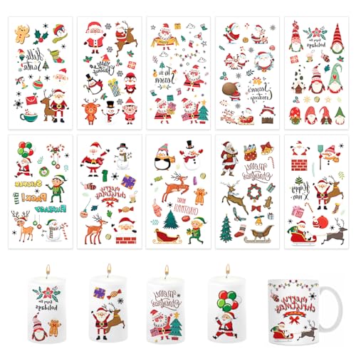 10 PCS Kerzentattoo Wassertransferdruck - kerzenaufkleber sticker - Kerzen dekorieren-Tattoo Weihnachten -Geschenkidee Weihnachten von DOUKI