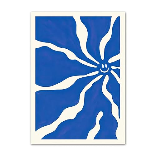 Blaues Smiley-Gesicht Wandkunst Nordische Poster und Drucke Retro Einfache Leinwandmalerei für Wohnzimmer Home Decor Bilder 50x70cmx1 Kein Rahmen von DOUKI