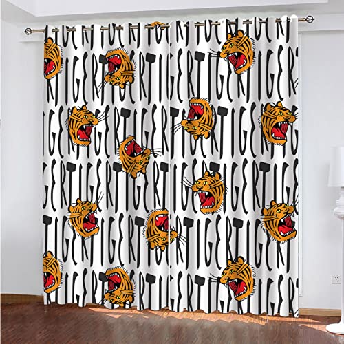 DOUKI 2Er Set Gardinen Wohnzimmer Modern Mit Ösen, 3D Cartoon-Tiger Vorhang Blickdicht Verdunklungsvorhänge 260X280cm Thermovorhang Hitzeschutz Schlafzimmer Kinderzimmer Fensterdekoration von DOUKI