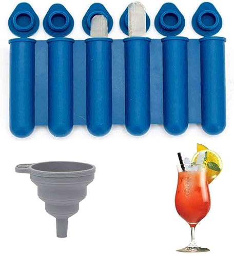 Mini Silikon Eiswürfelformen, Eis am Stiel Formen mit Deckel, Eiswürfel stick schmal und lang, Klein Eiswürfelform mit Silikontrichter, geeignet zum Befüllen von Flaschengetränken (Blau) von DOUKI