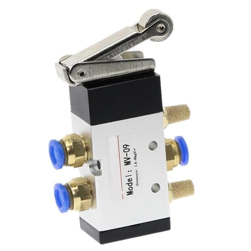 MV-09 Rollenhebel 2 Positionen 5 Wege Mechanisches Ventil MV522R Lufteinlass Auslass 1/4 Zoll Auspuff 1/8 Zoll 1St(MV-09-PC 10mm) von DOUKNAIL