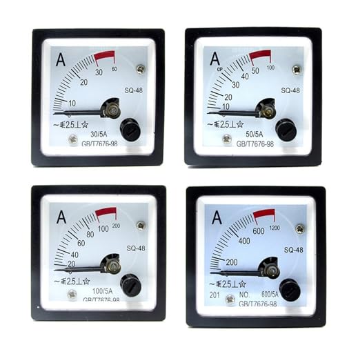 SQ-48 AC Amperemeter 2 Mal Überlast Typ 1A-600/5A Bereich Analog Amperemeter Gauge Panel 48x48mm 1Pcs(100A(5A)) von DOUKNAIL