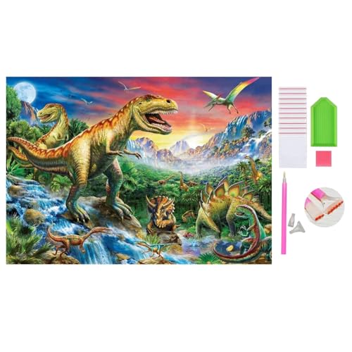 DOUKOYEE Diamond Painting Set für Erwachsene Kinder DIY 5D Diamant Painting Blume Tiere Katze Landschaft Dinosaurier Malen nach Zahlen Diamant Anfänger Home Wall Decor 30x40cm (H-Dinosaurier) von DOUKOYEE