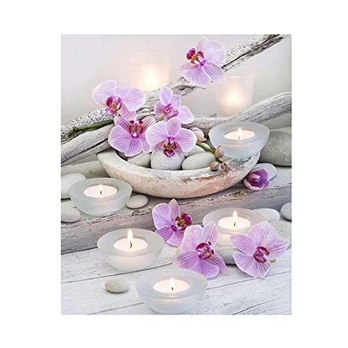 DOUKOYEE Diamond Painting für Erwachsene Blumen Buddha und Kerze Bilder DIY 5D Diamant Malerei Kit Stickerei Set Kreuzstich Diamant Painting Bilder Wall Home Room Decoration (B) von DOUKOYEE