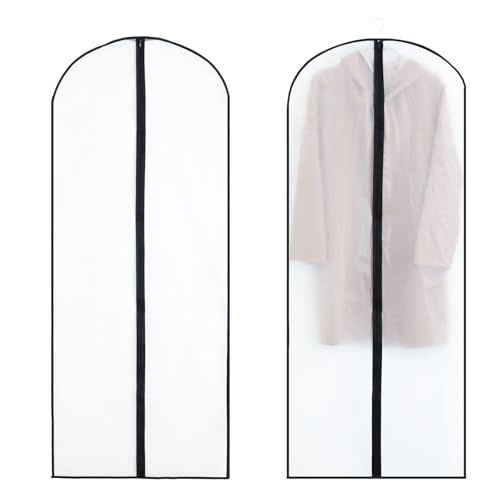 Kleidersack Anzug Lange，2 Stück Transparente Kleidersäcke mit Reißverschluss Staubdicht Mottenschutz Wasserdicht Kleiderhülle Anzugsack für Mäntel, Jacken und Kleider (60 x 140 cm) von DOULEIN