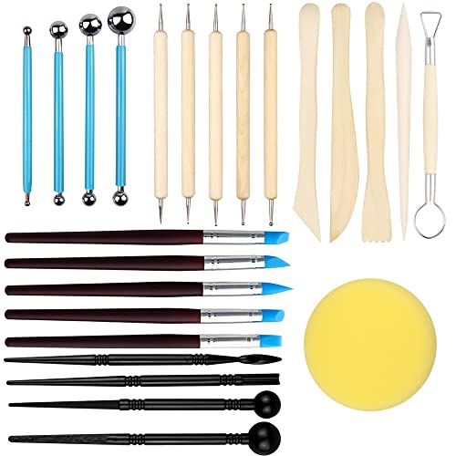 Polymer Clay Werkzeuge Set,24 Stück Modellierwerkzeuge Keramik Ton Töpferwerkzeug Modeling Clay Sculpting Tools für Anfänger für Tonkeramik, Skulptur, Basteln von DOULEIN