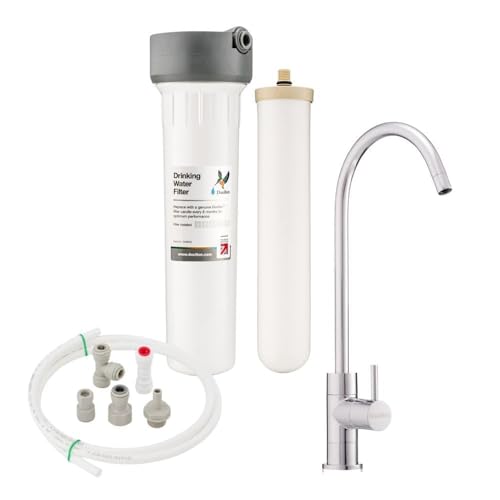 Doulton HIP Biotect Ultra Inline-Keramik-Wasserfilter + Standhahn + Installationskit im Paket | NSF- und WRAS-zertifizierter Unterbau-Wasserfilter mit Kerze | M12-Gewinde von DOULTON