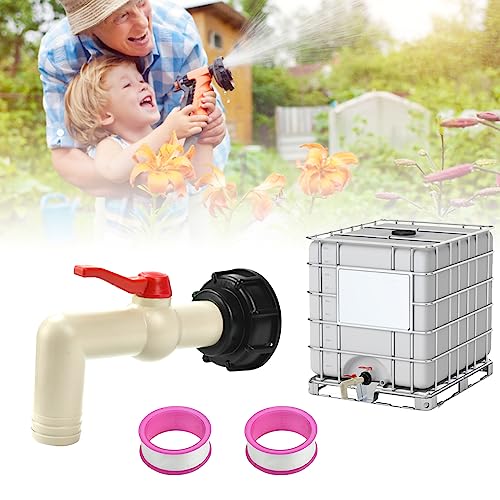 DOUSELLA 1 Zoll IBC Auslaufhahn mit Schlauchtülle 32mm Kugelauslaufhahn Schlauchanschluss Adapter S60x6 IBC Container Zubehör 90° Auslaufventil IBC Tank Zubehör Wasserhahn fürRegentonnen Wassertank von DOUSELLA