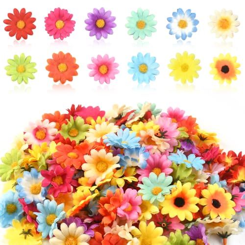 DOUSELLA 120 Stücke Künstliche Blumenköpfe Chrysanthemen Bunte Kunst Gänseblümchen Blütenköpfe Daisy Blütenköpfe Gemischt Seidenblumen zum Basteln Mini Kunstblumen Deko für Valentinstag Hochzeit Party von DOUSELLA
