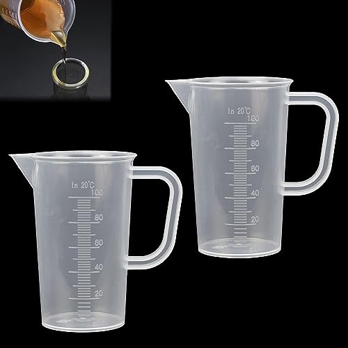 DOUSELLA 2 Stück Messbecher Plastik 100ml Messbecher Set mit Griff Messbecher Hitzebeständig für Waschmittel, Küche, Labor, die Autopflege feine Skala Lebensmittelecht(Transparent) von DOUSELLA
