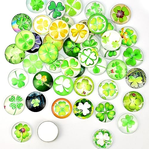 DOUSELLA 50 Stück Vierblättriges Kleeblatt Bunte Glassteine 25mm Muggelsteine Kinder Glascabochons Glücksbringer Flatback Glückssteine Deko Muggelsteine für DIY Handwerkliche Schmuckherstellung von DOUSELLA