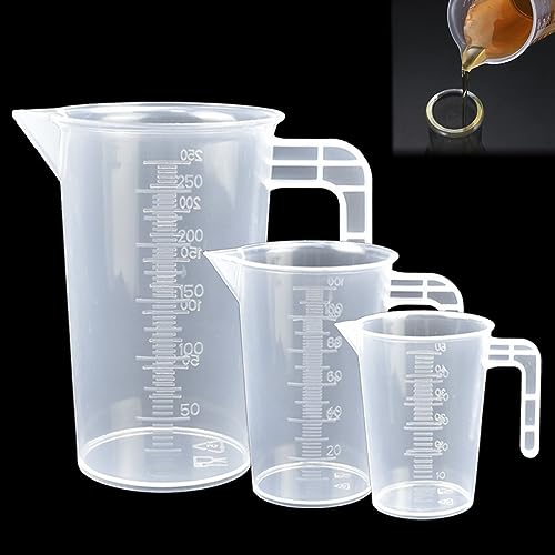 DOUSELLA Messbecher Plastik 50ml 100ml 250ml Messbecher Set mit Griff Messbecher Hitzebeständig für Waschmittel, Küche, Labor, die Autopflege feine Skala Lebensmittelecht(Transparent) von DOUSELLA