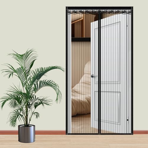 Magnetischer Fliegengitter-Tür, 115 x 275 cm (Breite x Höhe), robuster Insektenschutzvorhang mit starken Magneten, Magnetismus schließt den Vorhang automatisch, hält den Vorhang offen, Schwarz von DOUSMHII