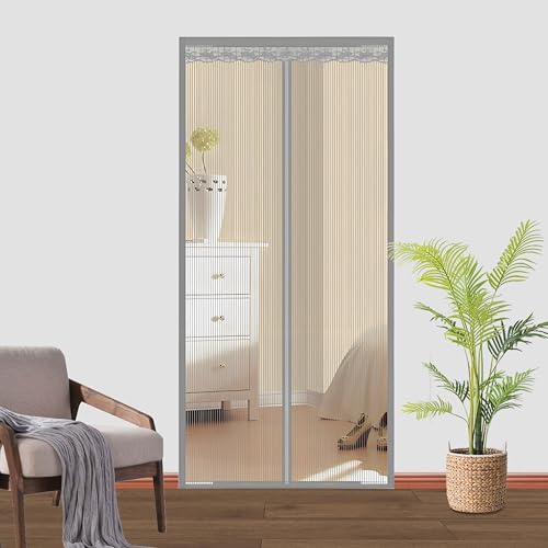 Magnetisches Fliegengitter für Tür, starke Magnete, kein Eindringen der Hände, robustes Netz, einfach zu installieren, für Terrasse und Terrasse, Wohnungstür, 120 x 220 cm (Breite x Höhe), Grau von DOUSMHII