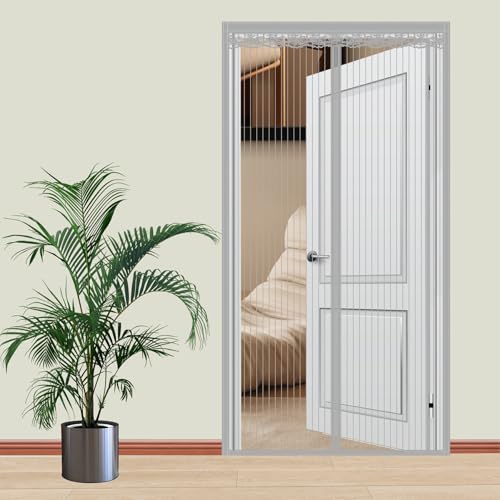 Magnetisches Fliegengitter für Tür, starke Magnete, kein Eindringen der Hände, robustes Netz, einfach zu installieren, für Terrasse und Terrasse, Wohnungstür, 135 x 245 cm (Breite x Höhe), Grau von DOUSMHII