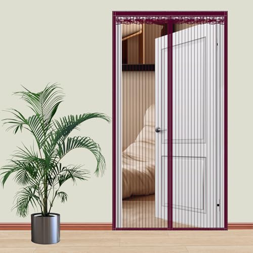 Magnetisches Fliegengitter für Tür, starke Magnete, kein Eindringen der Hände, robustes Netz, einfach zu installieren, für Terrasse und Terrasse, Wohnungstür, 155 x 210 cm (Breite x Höhe), Braun von DOUSMHII