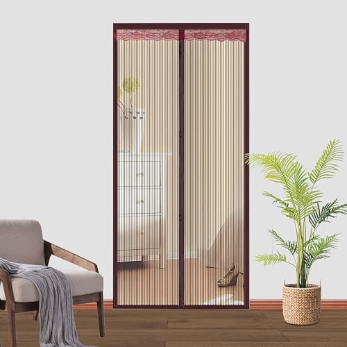Magnetisches Fliegengitter für Tür, starke Magnete, kein Eindringen der Hände, robustes Netz, einfach zu installieren, für Terrasse und Terrasse, Wohnungstür, 165 x 245 cm (Breite x Höhe), Braun von DOUSMHII