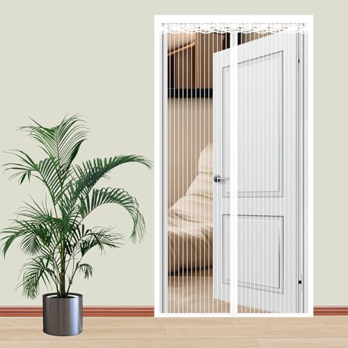 Magnetisches Fliegengitter für Tür, starke Magnete, kein Eindringen der Hände, robustes Netz, einfach zu installieren, für Terrasse und Terrasse, Wohnungstür, 175 x 265 cm (Breite x Höhe), Weiß von DOUSMHII