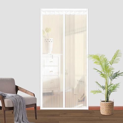 Robuster Türschutz, Magnetverschluss, Türgitter, selbstdichtend, reißfest, einfache Montage, feines Netz, hält Insekten fern, 185 x 240 cm (Breite x Höhe), Weiß von DOUSMHII