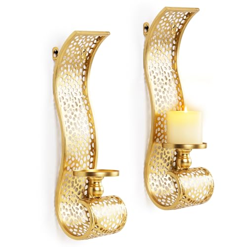 Goldene Kerzenleuchter – Metall Wandkerzenhalter für Wohnzimmer Flur Deko 2er Set Goldene Kerzenleuchter – Metall Wandkerzenhalter für Wohnzimmer Flur Deko 2er Set von DOUSUI
