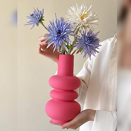 24 cm hohe Keramikvase, Hot Pink Blumenvasen für Zuhause, Büro, Hochzeit, Dekoration, moderne, einzigartige Vase für Tisch, Tischdekoration, Bücherregal, Wohnzimmer, Einweihungsgeschenk von DOUXFUN