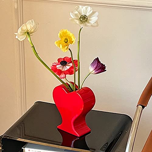 Keramik-Blumenvase, einzigartige Vase für Zuhause, Büro, Tischdekoration, Einweihungsfeier, Festival, Geschenk (rot) von DOUXFUN