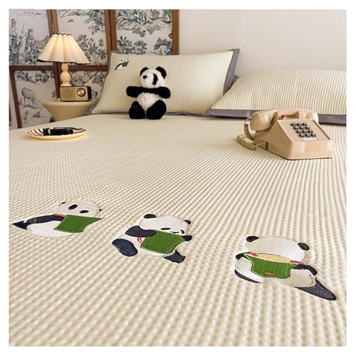 Ice Silk Kühlende Matratzenschoner Mit Gesticktem Panda, Kinder Sommer Bettlaken Mit 2 Kissenbezug, Rutschfeste Waschbare Matratzentopper Matte Für Einzel-Doppelbett(Size:180×200cm,Color:white-a) von DOUZIO