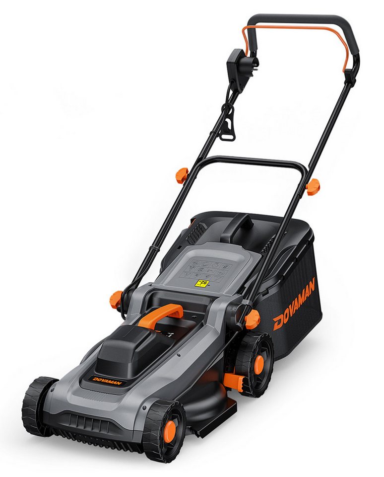 DOVAMAN Elektrorasenmäher 1500W, 36 cm Schnittbreite, 6-fach Höhe, 36 cm Schnittbreite, 40L Fangkorb, klappbarer Griff von DOVAMAN