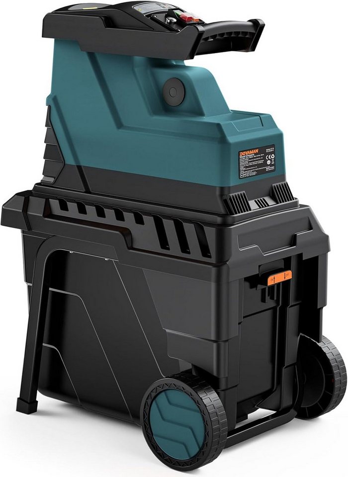 DOVAMAN Häcksler 2800 W Bürstenlosem Motor 45 mm Aststärke Elektrisch 50L, Robuste Auffangbox von DOVAMAN