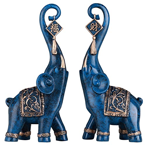 DOVDOV 2 Stück Glücksbringer Elefant Skulptur, Blaue chinesische Feng Shui Elefant Statue Home Decor Sammlerstück Puppe, Paar Elefant Tischdekoration Home Craft Dekoration von DOVDOV