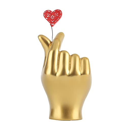 Goldenes Herz Geste Dekoration als Herz Fingergeste Statue, Moderne Kunst Skulptur Persönlichkeit Finger Heimdekorationen, Tisch- und Regaldekoration (Eine Hand als das Herz & Gold) von DOVDOV