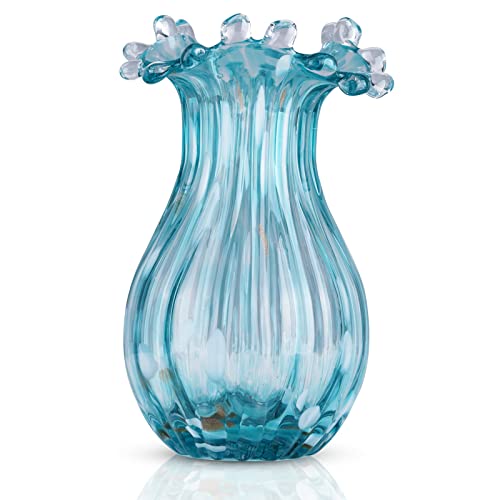 Handgeblasene Glasvase, blaue große klare Vase, moderne Kunstvase, Wohnzimmer-Dekoration, Vase für Wohnzimmer, Küche, Hochzeit und Büro, Center Tisch zur Präsentation von Blumen (C-lvse) von DOVDOV