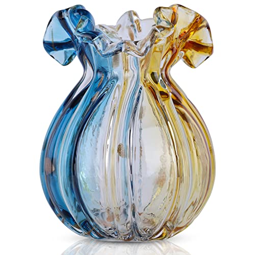 Handgeblasene Glasvase, blaue große klare Vase, moderne Kunstvase, Wohnzimmer-Dekoration, Vase für Wohnzimmer, Küche, Hochzeit und Büro, Center Tisch zur Präsentation von Blumen (D-ZG) von DOVDOV